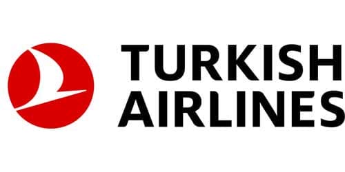 Turkish Airlines logo showing a white stylized bird inside a red circle to the left of bold black uppercase text reading TURKISH AIRLINES.