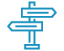Blue outlined signpost icon with three horizontal arrow signs attached to a vertical post, pointing in alternating directions.